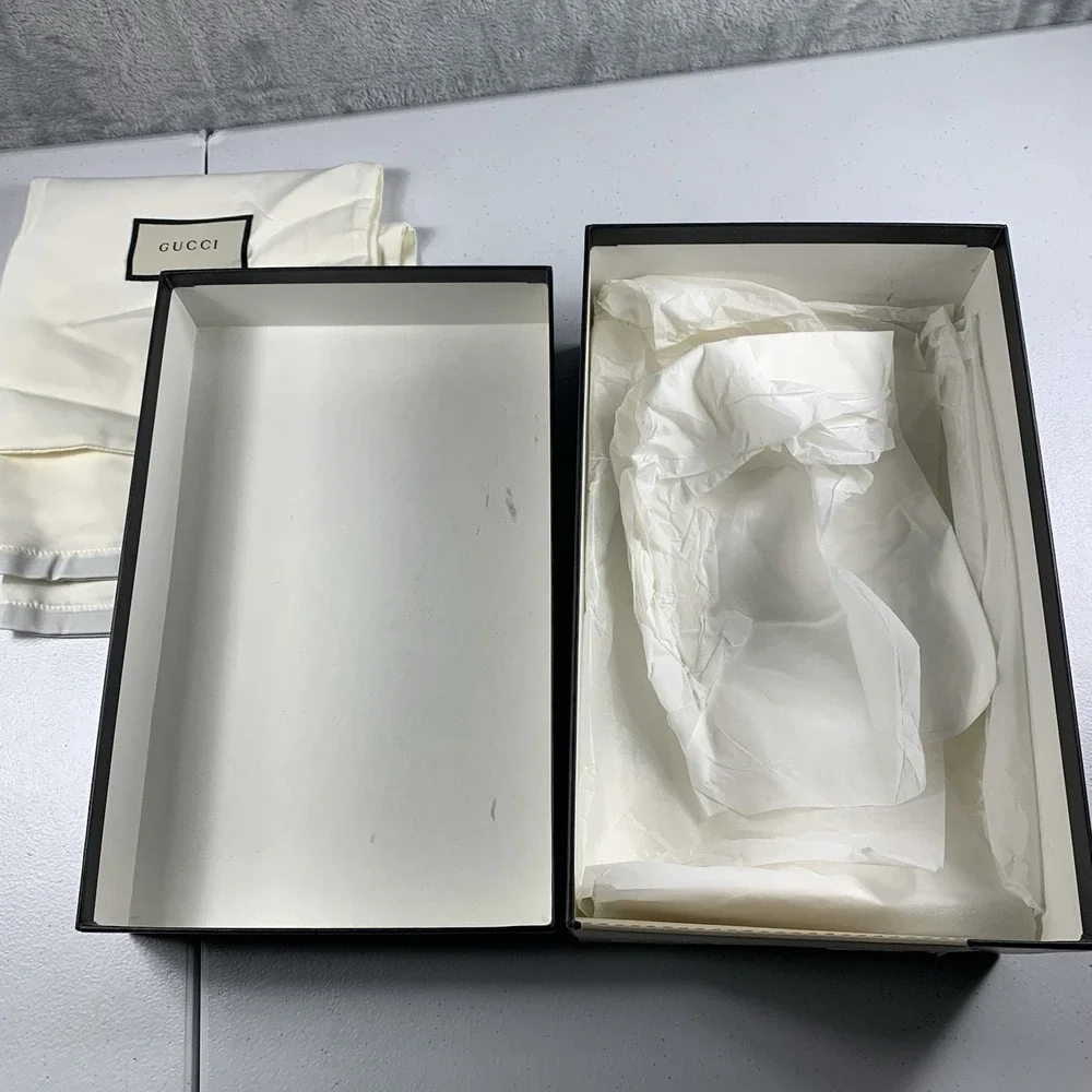 Authentic Gucci Black and White Empty Shoe Box & 2 Satin Dust Bags 14.5 X 8 X 5.